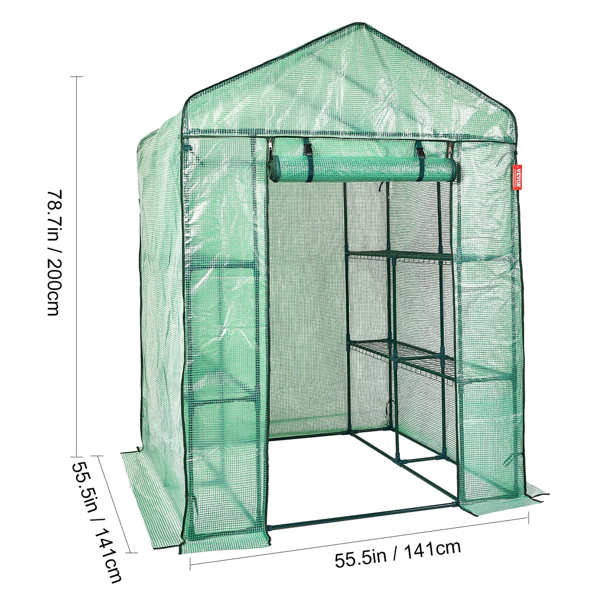 SucceBuy Walk-In Greenhouse with Shelves – Durable PE Cover, Steel Frame, Roll-Up Doors & Windows for Indoor/Outdoor Gardening & Plant Protection