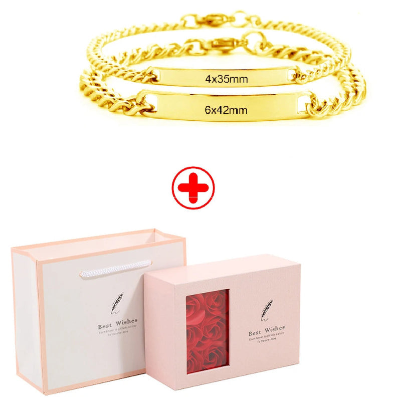 2pcs Personalized Stainless Steel Name Bracelet Set – Custom Couple Gift with Jewelry Box