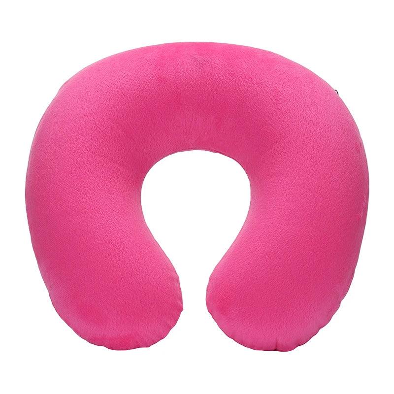 U-shaped Travel Pillow Car Air Flight Office Inflatable Neck Pillow Short Plush Cover PVC Support Headrest Soft Nursing Cushion - novelvine