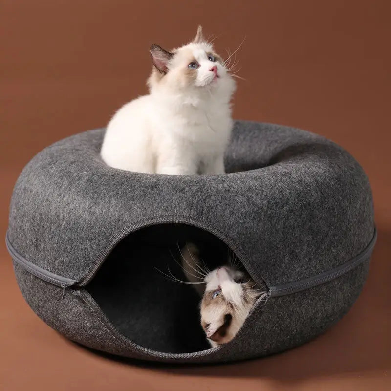 Donut Cat Bed & Tunnel – Cozy Pet House & Play Tunnel for Cats