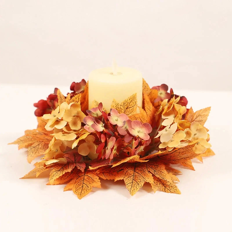Fall Candle Ring Wreaths – Artificial Maple Leaves Candle Holder for Thanksgiving & Autumn Centerpiece Décor | Elegant Living Room Decoration