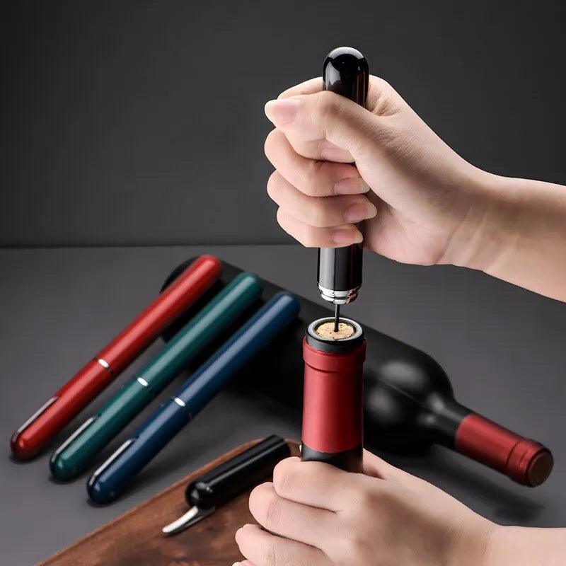 1Pc Black Stainless Steel Wine Air Pressure Corkscrew Cork Remover Air Pump Wine Bottle Opener Safety Portable Wine Corkscrew - novelvine