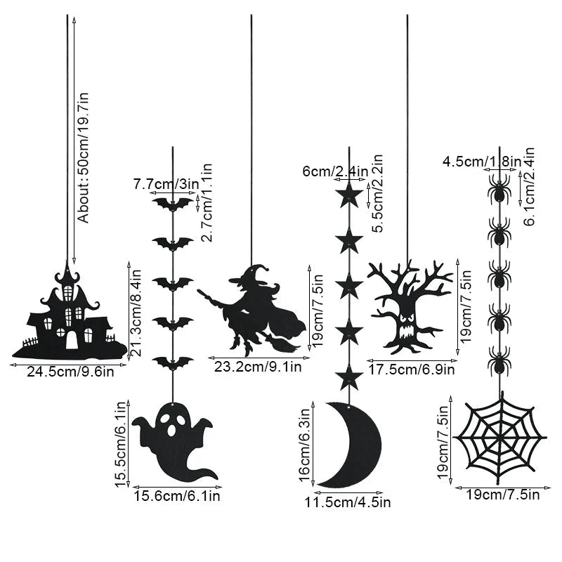 6pcs Halloween Hanging Banner Garland – Spider, Witch, Ghost & Bat Decorations for Home & Party