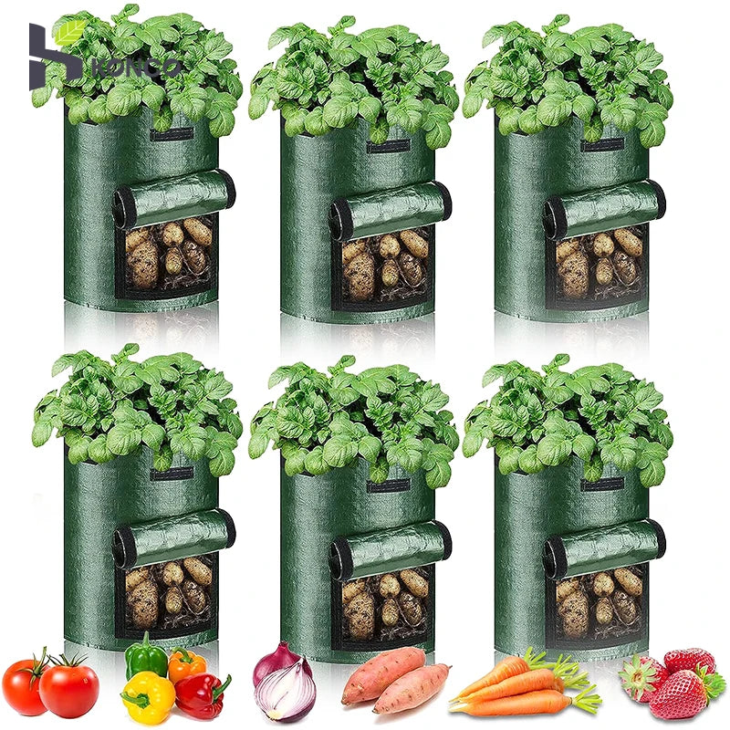 Garden Grow Bags 3/5/7/10 Gallon – Heavy-Duty Fabric Plant Pots for Vegetables, Potatoes, Onions, and Herbs – PE DIY Planter Bags with Handles