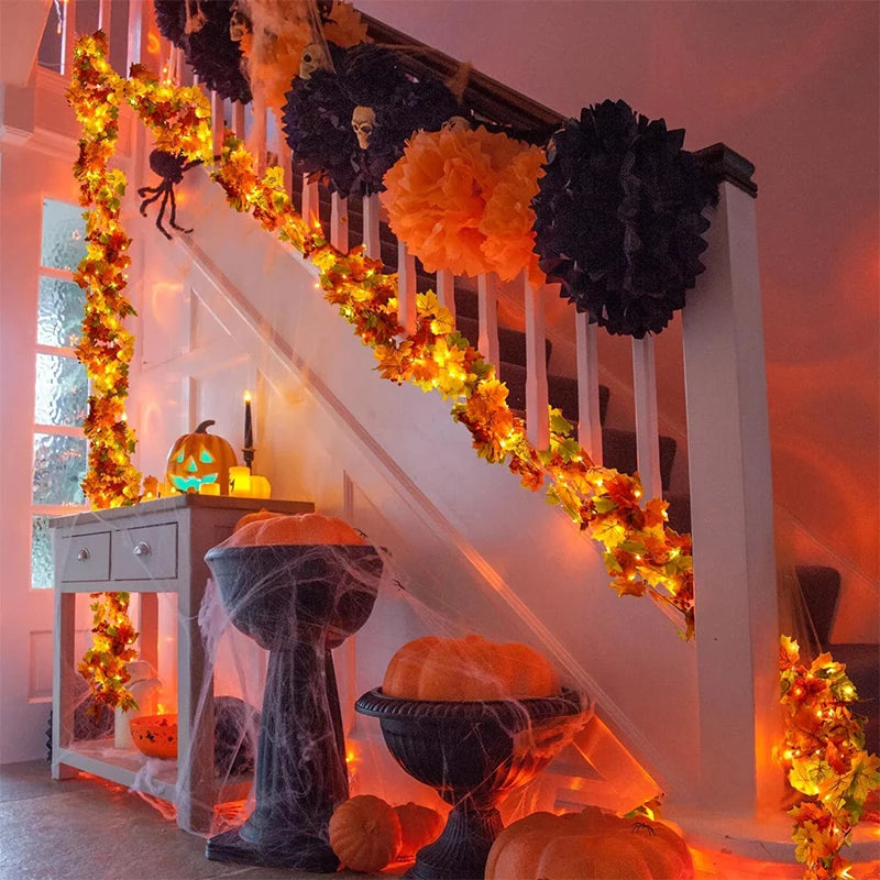 200CM Artificial Autumn Maple Leaf Garland – Fall Vine Wreath for Home, Door, Wall & Garden Decorations