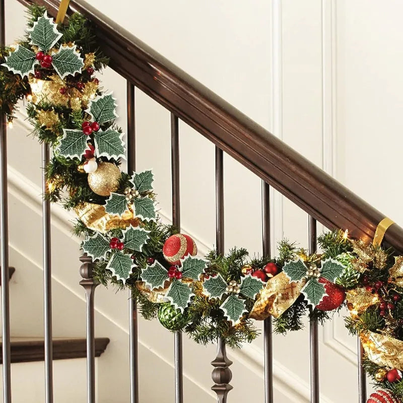 Christmas Holly Leaves & Red Berries – Artificial DIY Wreath Décor for Home, Party, Xmas Tree & New Year Gifts