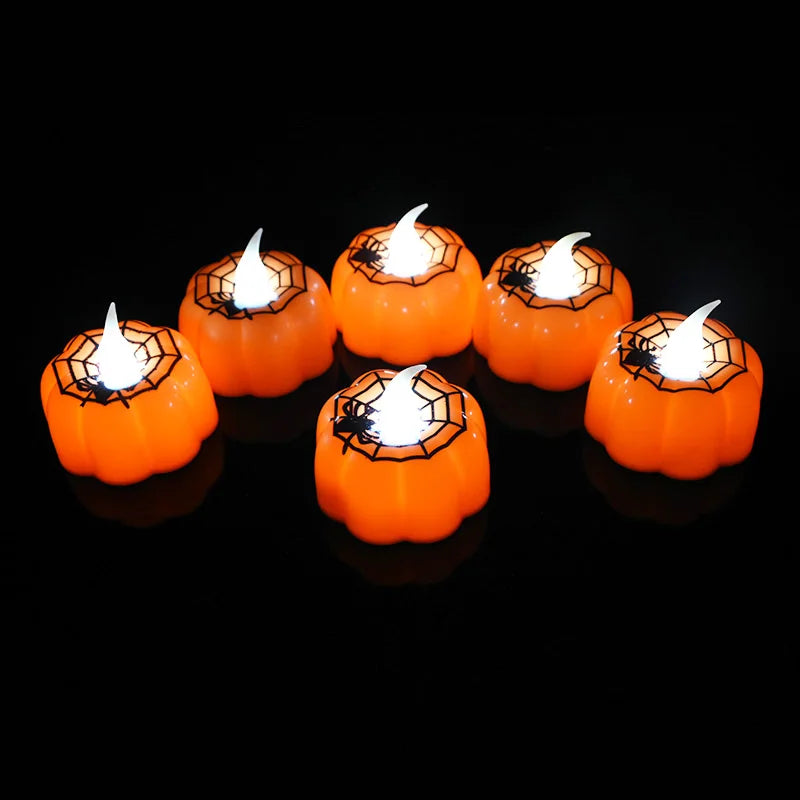 6 Pcs LED Pumpkin Lights – Flameless Flickering Lamps for Halloween Party & Home Decorations