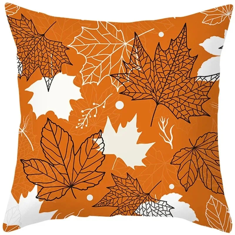 Autumn Maple Leaf Pumpkin Throw Pillow Cover – 45x45cm Fall Cushion Case for Home Décor & Thanksgiving Decorations
