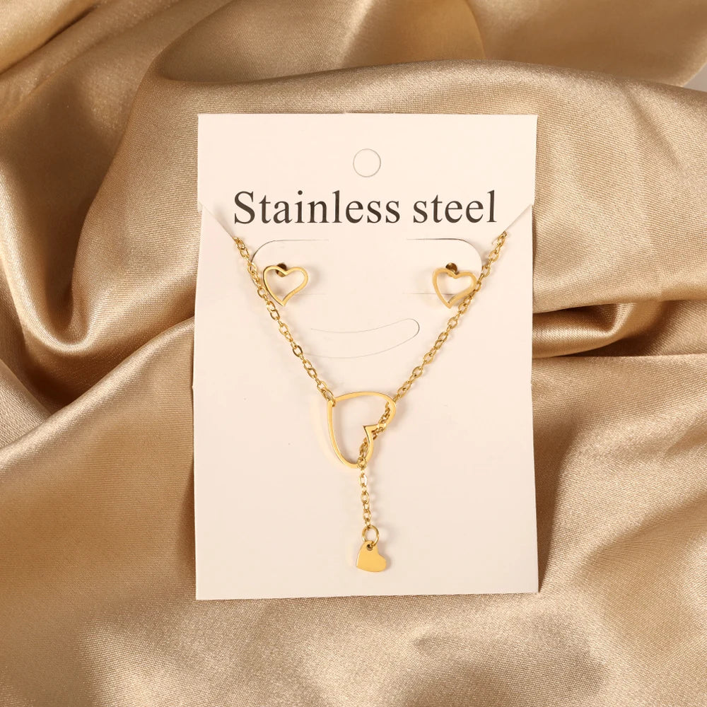 Luxury Water Drop Choker Necklace & Earrings Set – Stainless Steel Women’s Jewelry for Wedding & Special Occasions