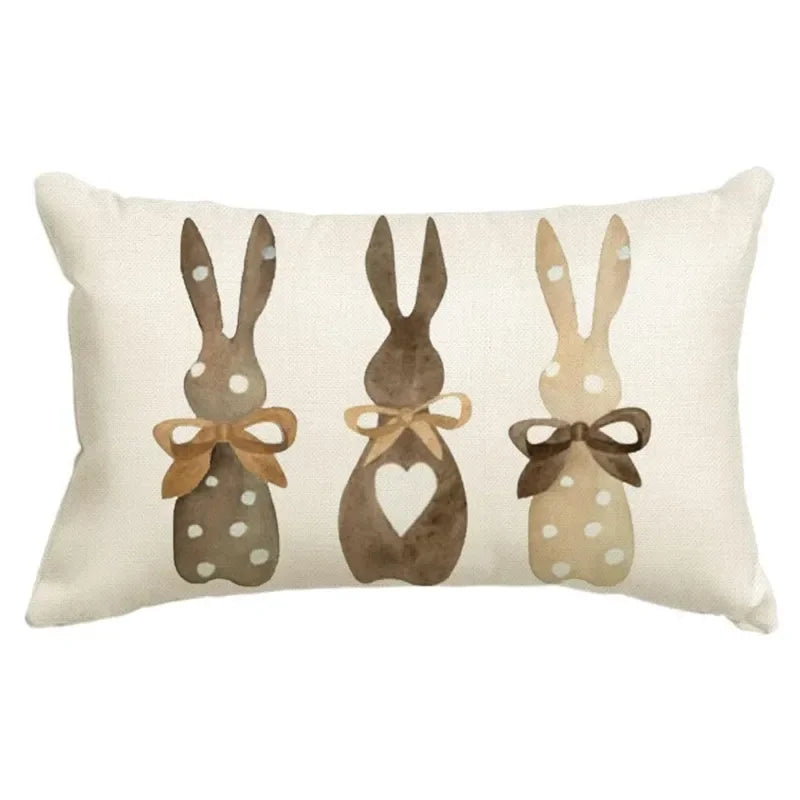 Cute Easter Bunny Eggs Decorative Pillow Cover – Linen, 30x50cm for Sofa, Chair, Bed, or Car