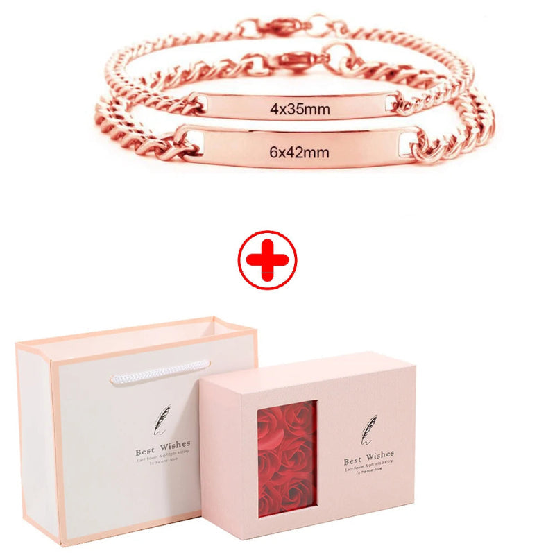 2pcs Personalized Stainless Steel Name Bracelet Set – Custom Couple Gift with Jewelry Box