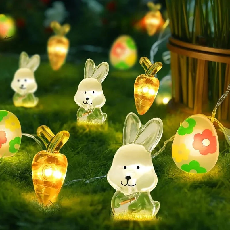 Easter Party Light String – Bunny, Carrot & Colorful Egg Decorations | Happy Easter 2025 LED Garland for Home & Holiday Décor