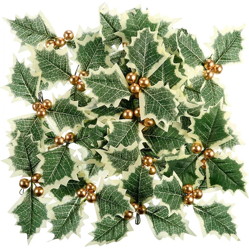 Christmas Holly Leaves & Red Berries – Artificial DIY Wreath Décor for Home, Party, Xmas Tree & New Year Gifts
