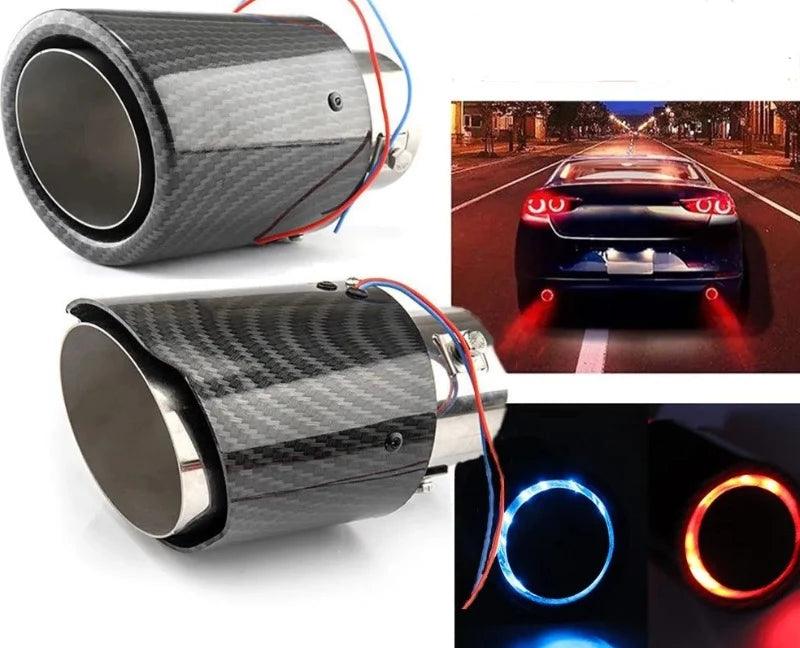 Universal Car Modified Exhaust Muffler Tip Pipe LED Red/Blue Light Outlet Exhaust Pipe Tail Throat Silencer Turbo Sport - novelvine