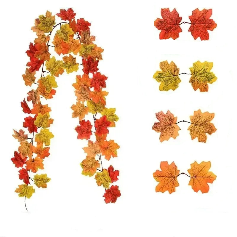 200CM Artificial Autumn Maple Leaf Garland – Fall Vine Wreath for Home, Door, Wall & Garden Decorations