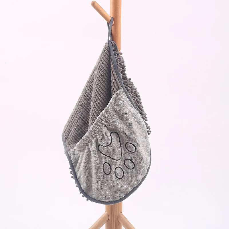 Soft Pet Dog Towels Set: Chenille Shammy Towel with Hand Pockets - Super Absorbent Dog Bath Blanket