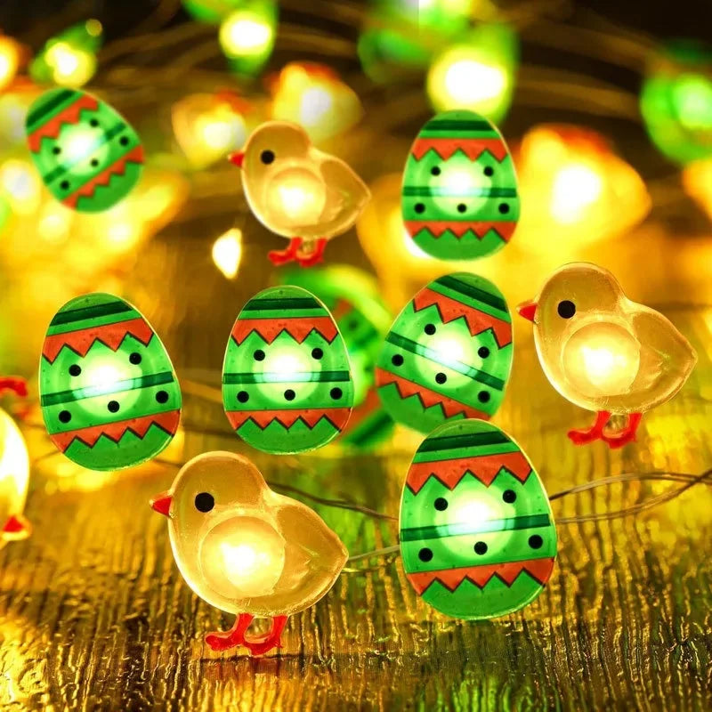 Easter Party Light String – Bunny, Carrot & Colorful Egg Decorations | Happy Easter 2025 LED Garland for Home & Holiday Décor