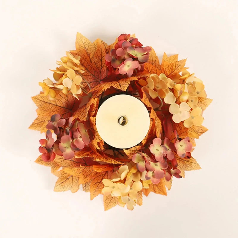 Fall Candle Ring Wreaths – Artificial Maple Leaves Candle Holder for Thanksgiving & Autumn Centerpiece Décor | Elegant Living Room Decoration