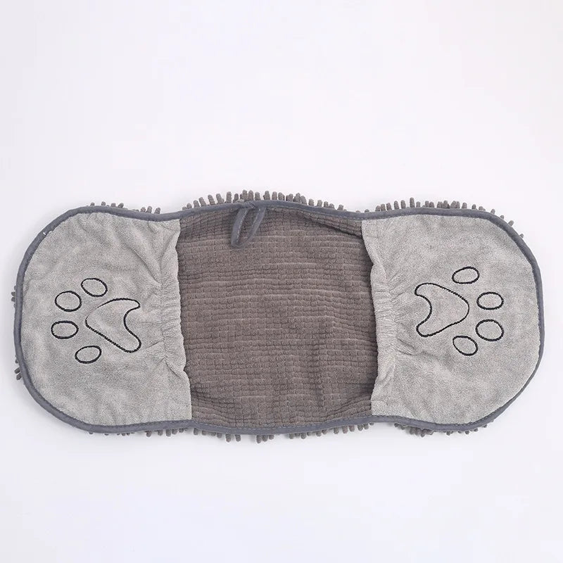 Soft Pet Dog Towels Set: Chenille Shammy Towel with Hand Pockets - Super Absorbent Dog Bath Blanket