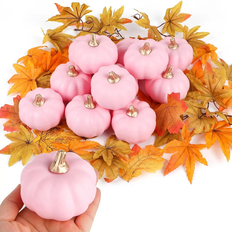 6PCS Pink Artificial Pumpkins – Decorative Fall, Halloween & Thanksgiving Ornaments for Home Décor, Table Displays & Seasonal Centerpieces