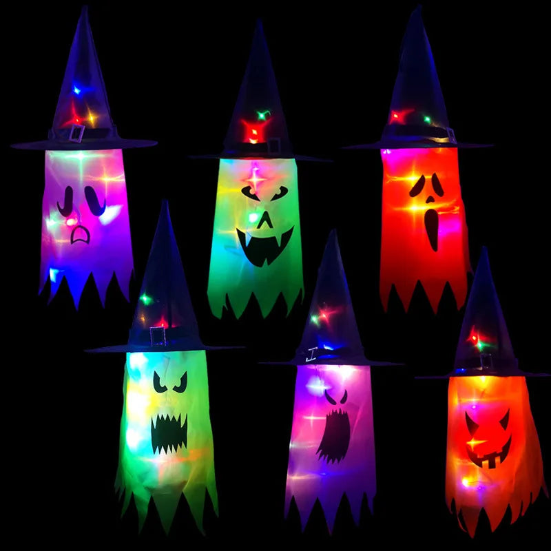 LED Halloween Wizard Ghost Hat Lantern – Flashing Glowing Decoration for Home, Party & Outdoor Décor