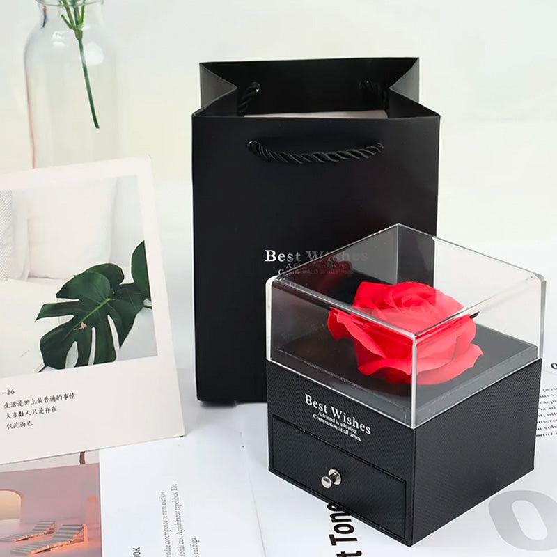 Lover's Rose Jewelry Gift Box Ring Earrings Necklace Storage Boxes Wedding Valentine's day Artificial Eternal Rose Jewelry Case - novelvine