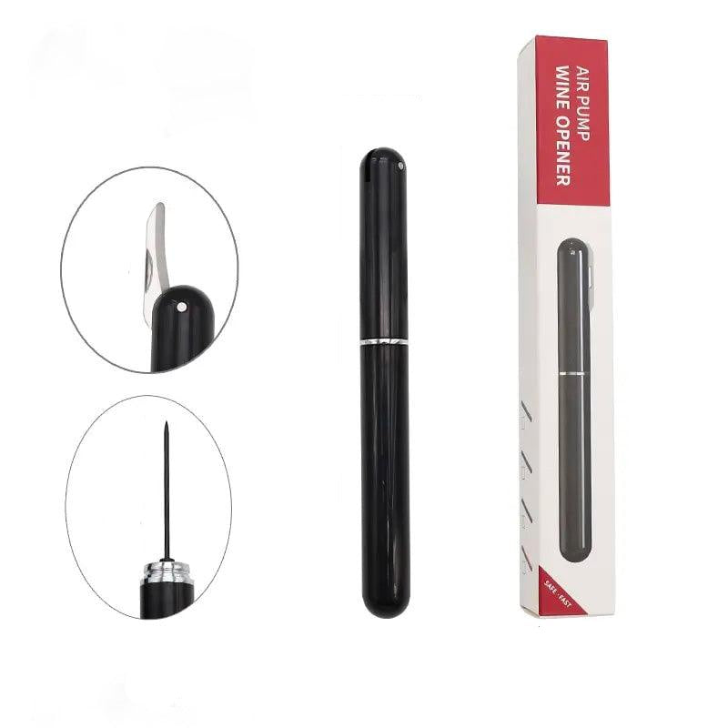 1Pc Black Stainless Steel Wine Air Pressure Corkscrew Cork Remover Air Pump Wine Bottle Opener Safety Portable Wine Corkscrew - novelvine