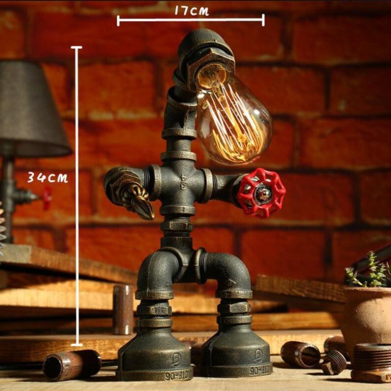 Robot Table Lamp Vintage Industrial Style Iron Pipe LED Desk Lamp for Bedside, Cafe, Home Decor Lighting Fixtures - novelvine
