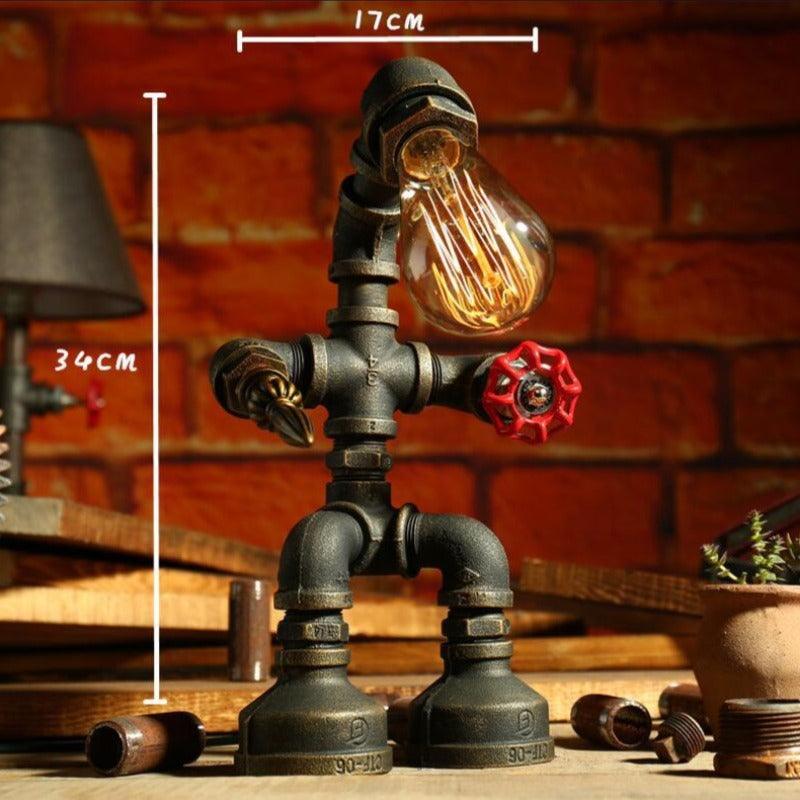 Robot Table Lamp Vintage Industrial Style Iron Pipe LED Desk Lamp for Bedside, Cafe, Home Decor Lighting Fixtures - novelvine