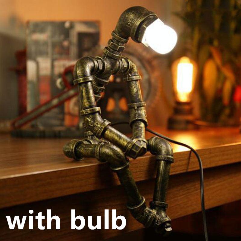 Robot Table Lamp Vintage Industrial Style Iron Pipe LED Desk Lamp for Bedside, Cafe, Home Decor Lighting Fixtures - novelvine