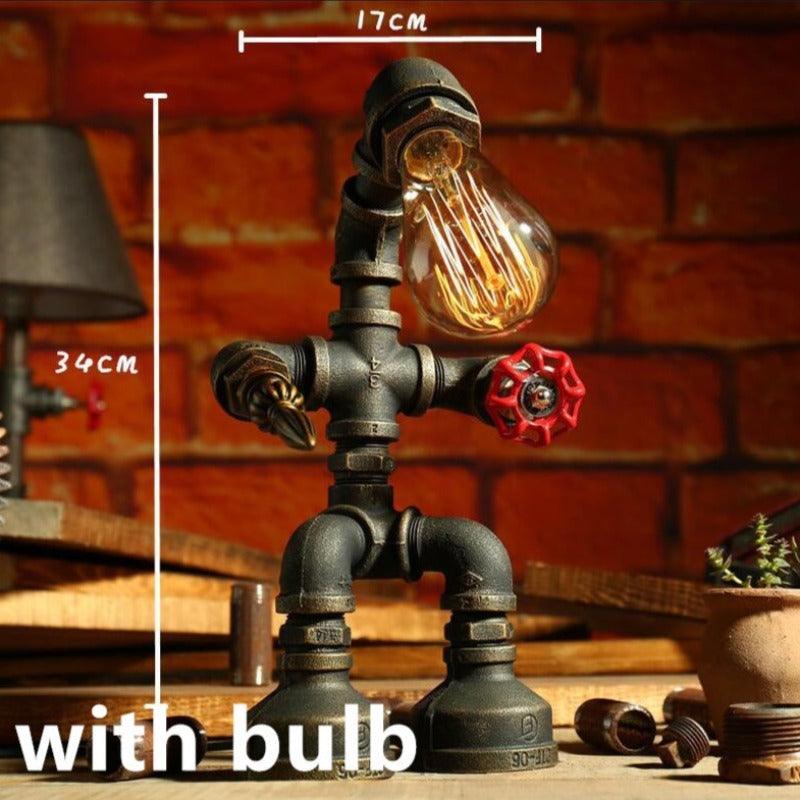 Robot Table Lamp Vintage Industrial Style Iron Pipe LED Desk Lamp for Bedside, Cafe, Home Decor Lighting Fixtures - novelvine