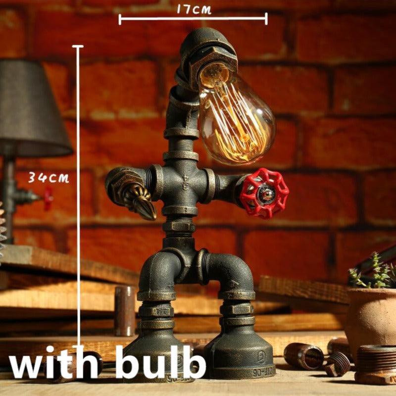 Robot Table Lamp Vintage Industrial Style Iron Pipe LED Desk Lamp for Bedside, Cafe, Home Decor Lighting Fixtures - novelvine