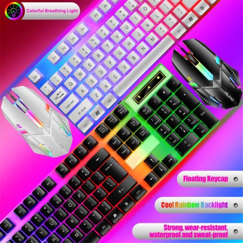 Rainbow LED T6 USB Wired Keyboard Mouse Set - novelvine