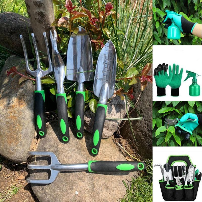 Garden Supplies 9-piece Aluminum Alloy Set, Silicone Two-color Handle Shovel Gardening Tools - novelvine