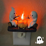 Ghost Campfire Nightlight – Flickering Halloween Plug-In with Pumpkin Design