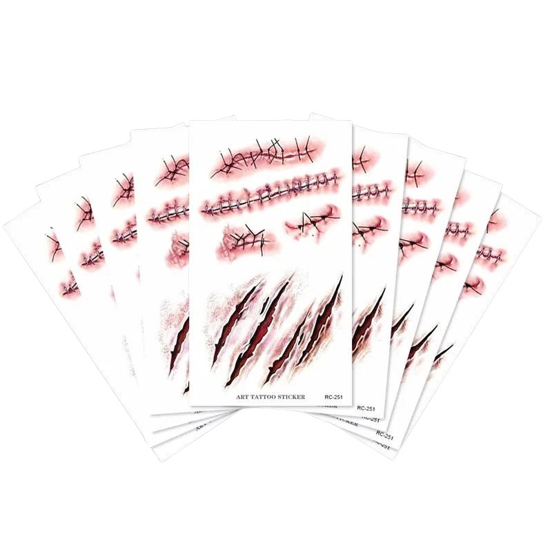 Halloween Zombie Scars Waterproof 3D Bite Mark Tattoo Stickers – Fake Scab Blood, Special Costume Neck Tattoos