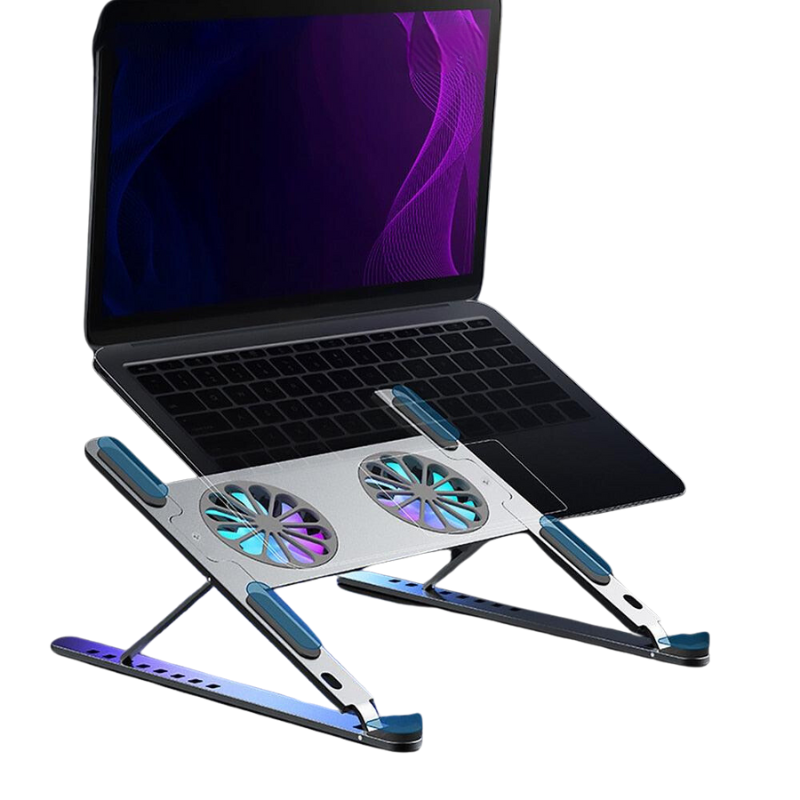 RGB Light Laptop Stand with Cooling Fan – Adjustable Height, Ergonomic Design for Enhanced Comfort & Performance