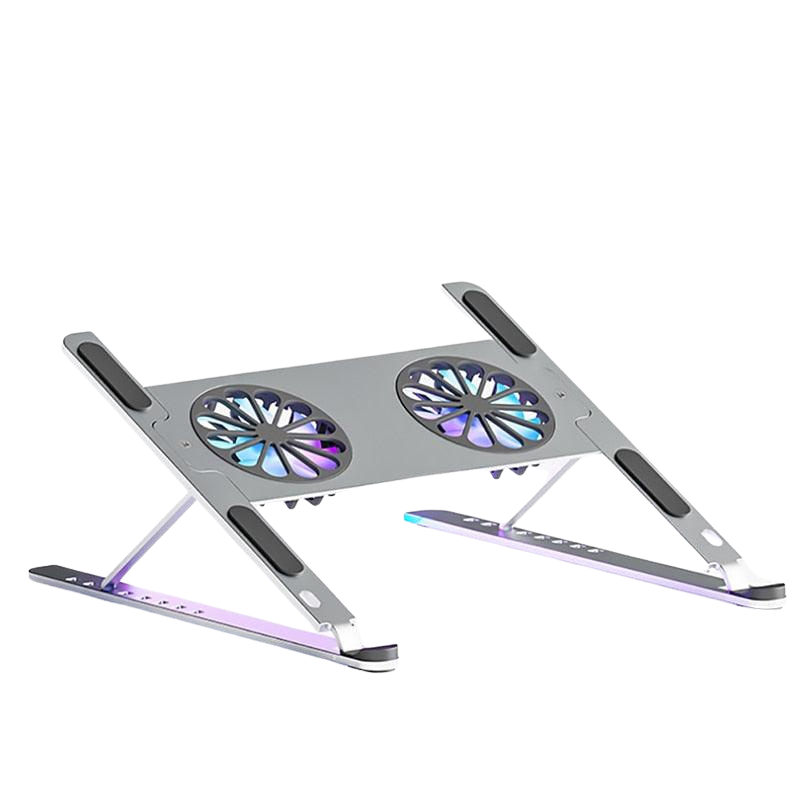 RGB Light Laptop Stand with Cooling Fan – Adjustable Height, Ergonomic Design for Enhanced Comfort & Performance