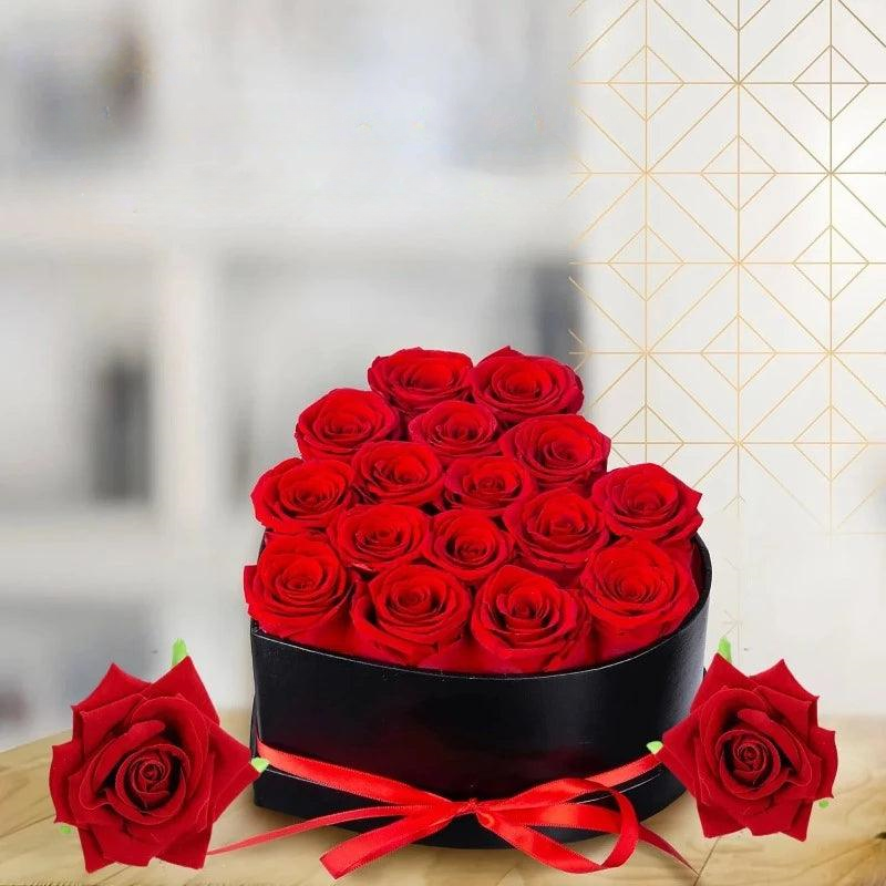 Caja de regalo con forma de rosa en forma de corazón, ramo de rosas artificiales eternas para siempre, rosa roja, regalo del Día de San Valentín, Navidad, cumpleaños, boda, 24/18 Uds.