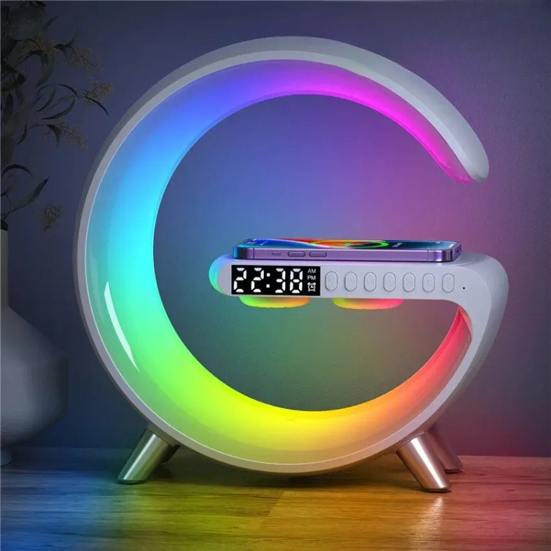 Multifunctional Wireless Charging Station – Alarm Clock, Bluetooth Speaker & RGB Light | Fast Charger for iPhone & Samsung