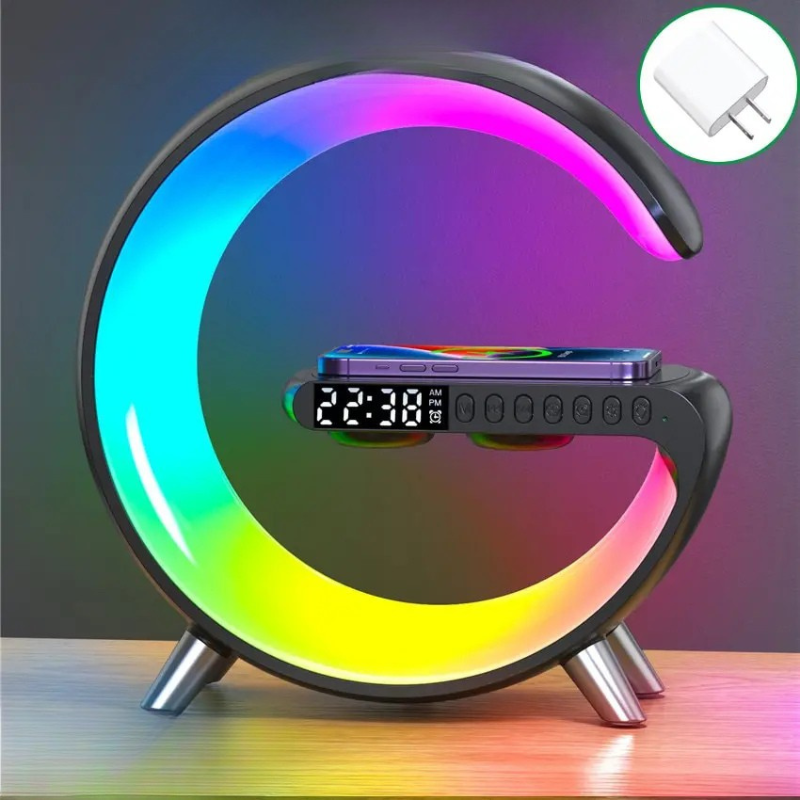 Multifunctional Wireless Charging Station – Alarm Clock, Bluetooth Speaker & RGB Light | Fast Charger for iPhone & Samsung