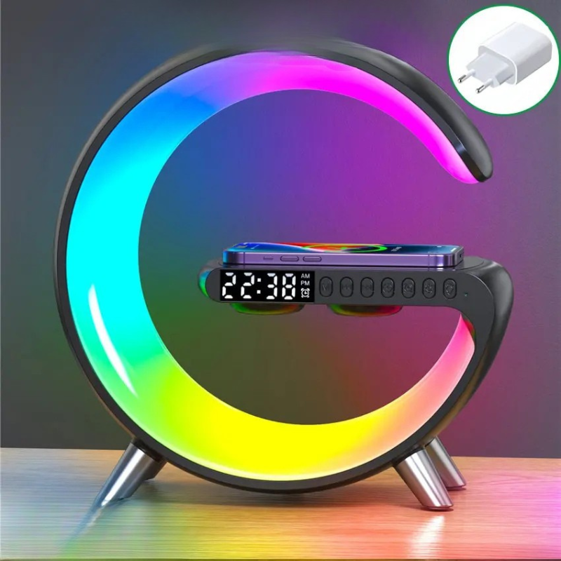 Multifunctional Wireless Charging Station – Alarm Clock, Bluetooth Speaker & RGB Light | Fast Charger for iPhone & Samsung