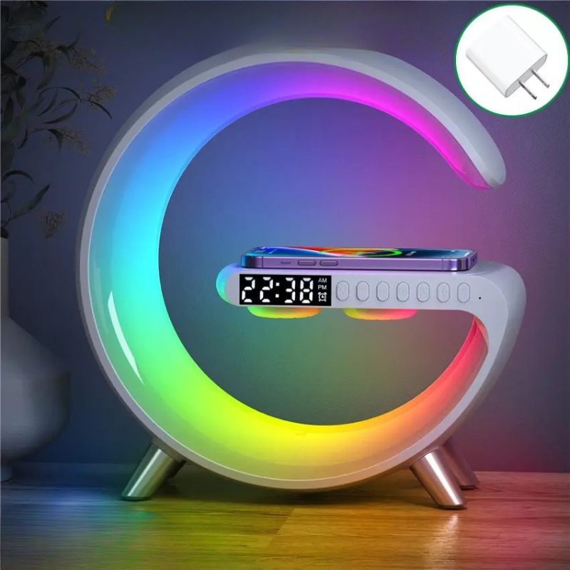 Multifunctional Wireless Charging Station – Alarm Clock, Bluetooth Speaker & RGB Light | Fast Charger for iPhone & Samsung