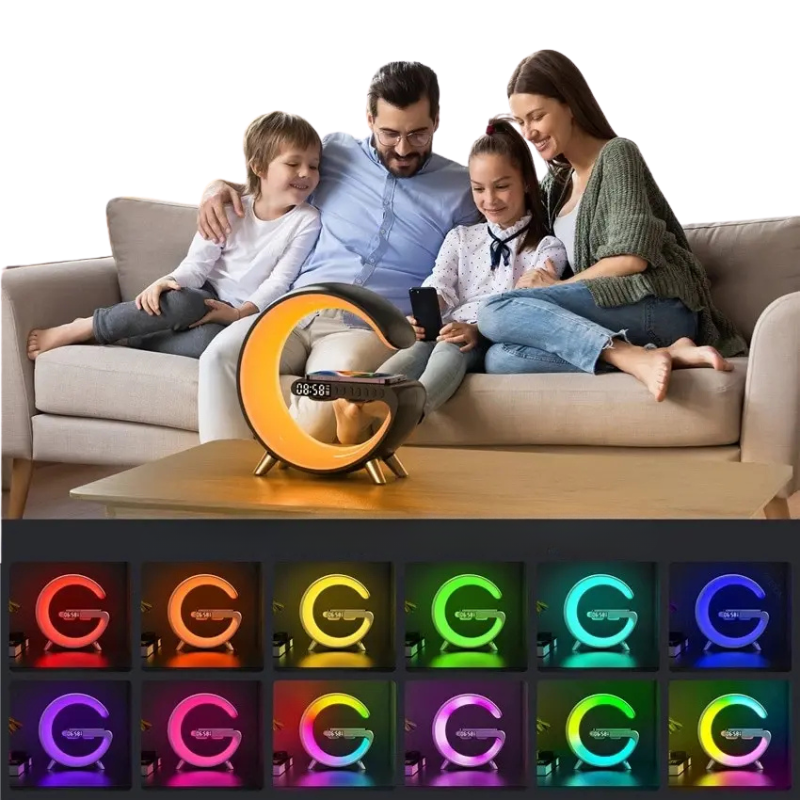 Multifunctional Wireless Charging Station – Alarm Clock, Bluetooth Speaker & RGB Light | Fast Charger for iPhone & Samsung