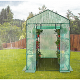 SucceBuy Walk-In Greenhouse with Shelves – Durable PE Cover, Steel Frame, Roll-Up Doors & Windows for Indoor/Outdoor Gardening & Plant Protection