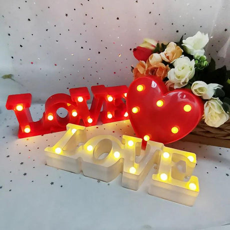 Love Heart LED Letter Lamp Wedding Romantic Red Pink Night Light Ornament Birthday Christmas Home Decoration Valentines Day Gift - novelvine