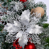 5pcs Glitter Artificial Christmas Flowers – 9-16cm Xmas Tree Decorations, Home Décor Ornaments, Fake Flowers for New Year & Holiday Décor