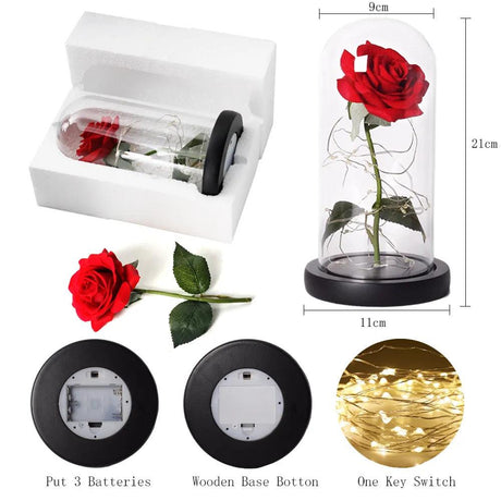 Eternal LED Rose in Glass Dome - Perfect for Valentine's & Mother's Day, Romantic Forever Rose Gift - novelvine