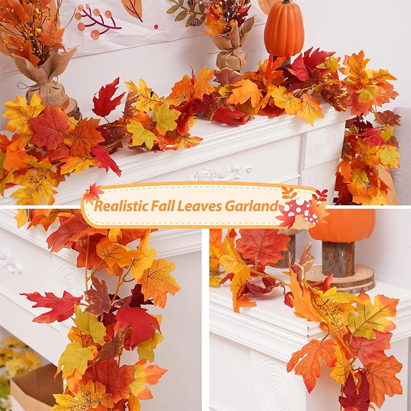 200CM Artificial Autumn Maple Leaf Garland – Fall Vine Wreath for Home, Door, Wall & Garden Decorations