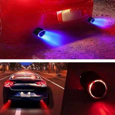 Universal Car Modified Exhaust Muffler Tip Pipe LED Red/Blue Light Outlet Exhaust Pipe Tail Throat Silencer Turbo Sport - novelvine